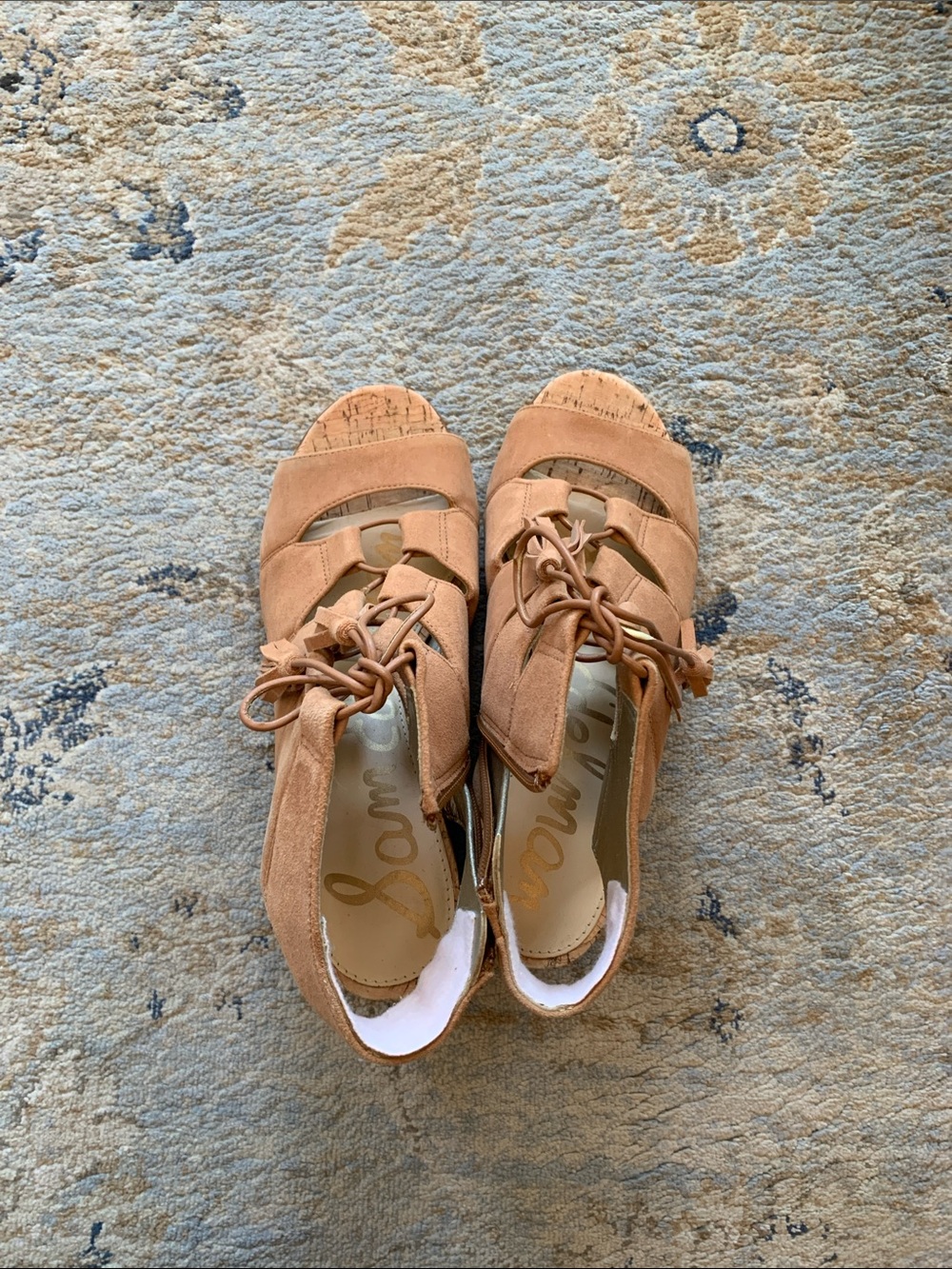 Sam Edelman Lace-Up Suede Wedge Sandals in Tan